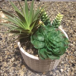 Artificial Green Succulent Arrangement in White Planter
